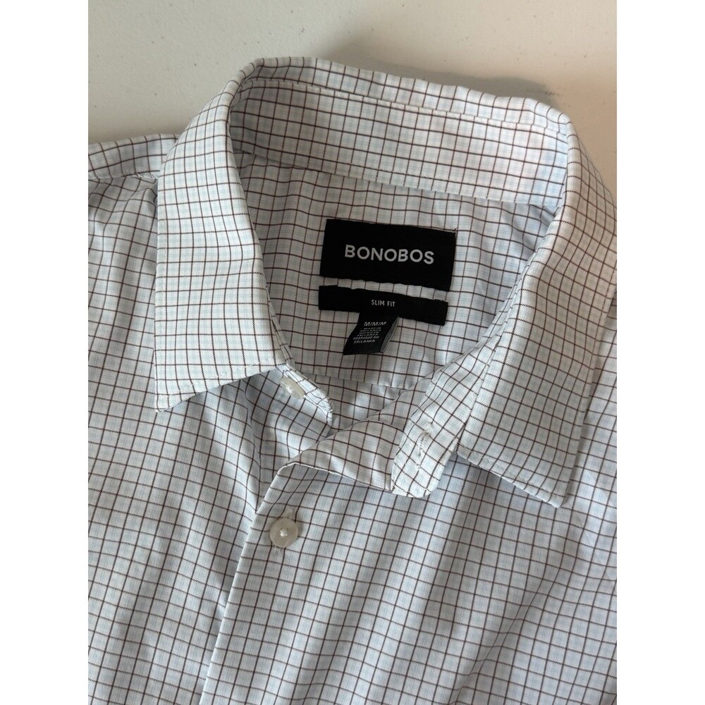 Bonobos Mens Medium Slim Fit Technical Stretch Button Down Shirt Windowpane Grid